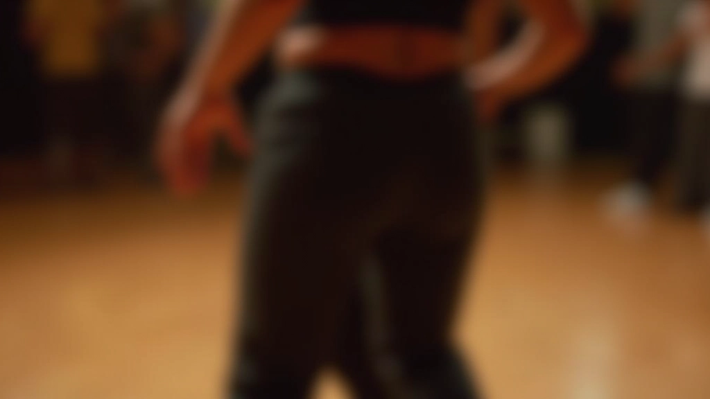 Close-up of dancer's hips and lower body showing natural hip movement during bachata rhythm